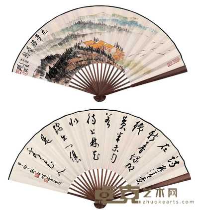 林曦明 乙酉（2005年）作 九华胜景图 成扇 